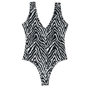 Sweet Generis Zebra Print Bodysuit Black White Size Small